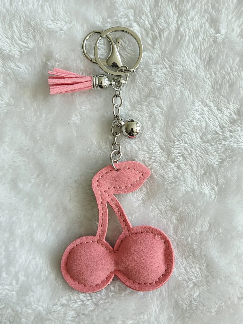 Pink and Green Rhinestone Cherry Keychain Bag Charm